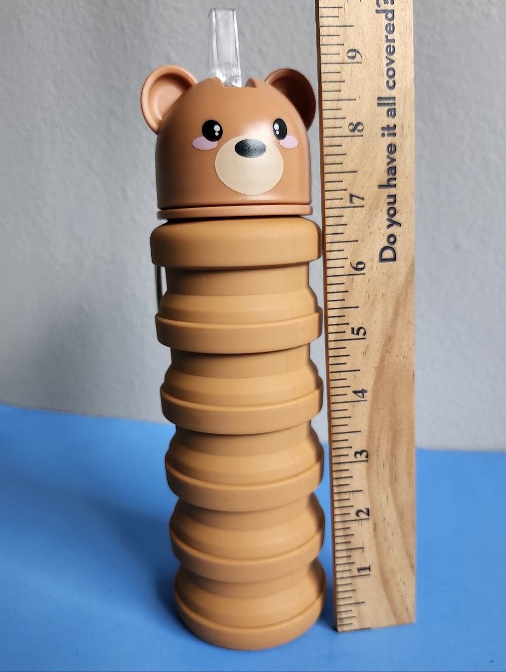 Cute Bear Top Kids Water Bottle in Brown — Child-Friendly Straw Lid